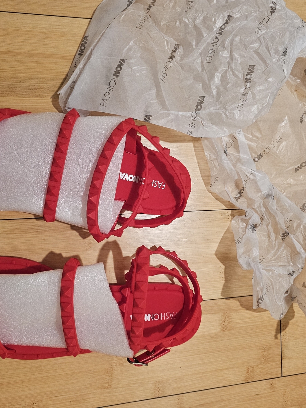 Fashion Nova Kids Red Pyramid-Stud Strap Sandals